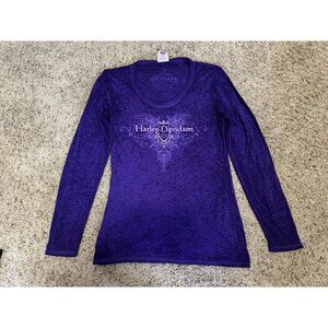 HARLEY DAVIDSON Long Sleeve Purple Shirt Sheer Lightweight Grunge Punk Emo MED